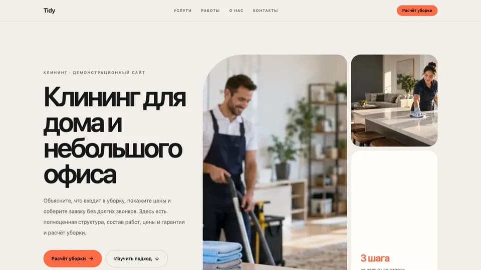 Первый экран сайта Tidy