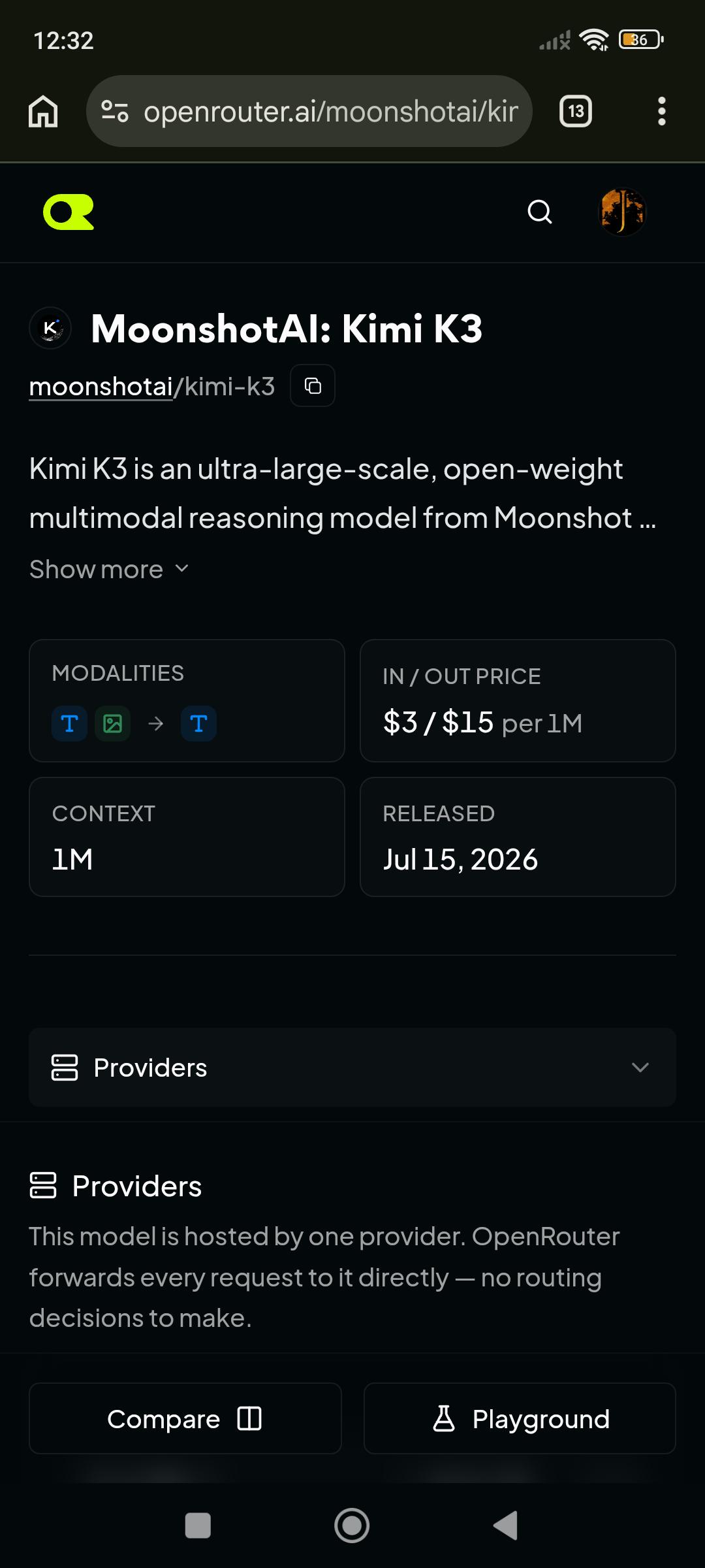 Цена Kimi K3 на OpenRouter