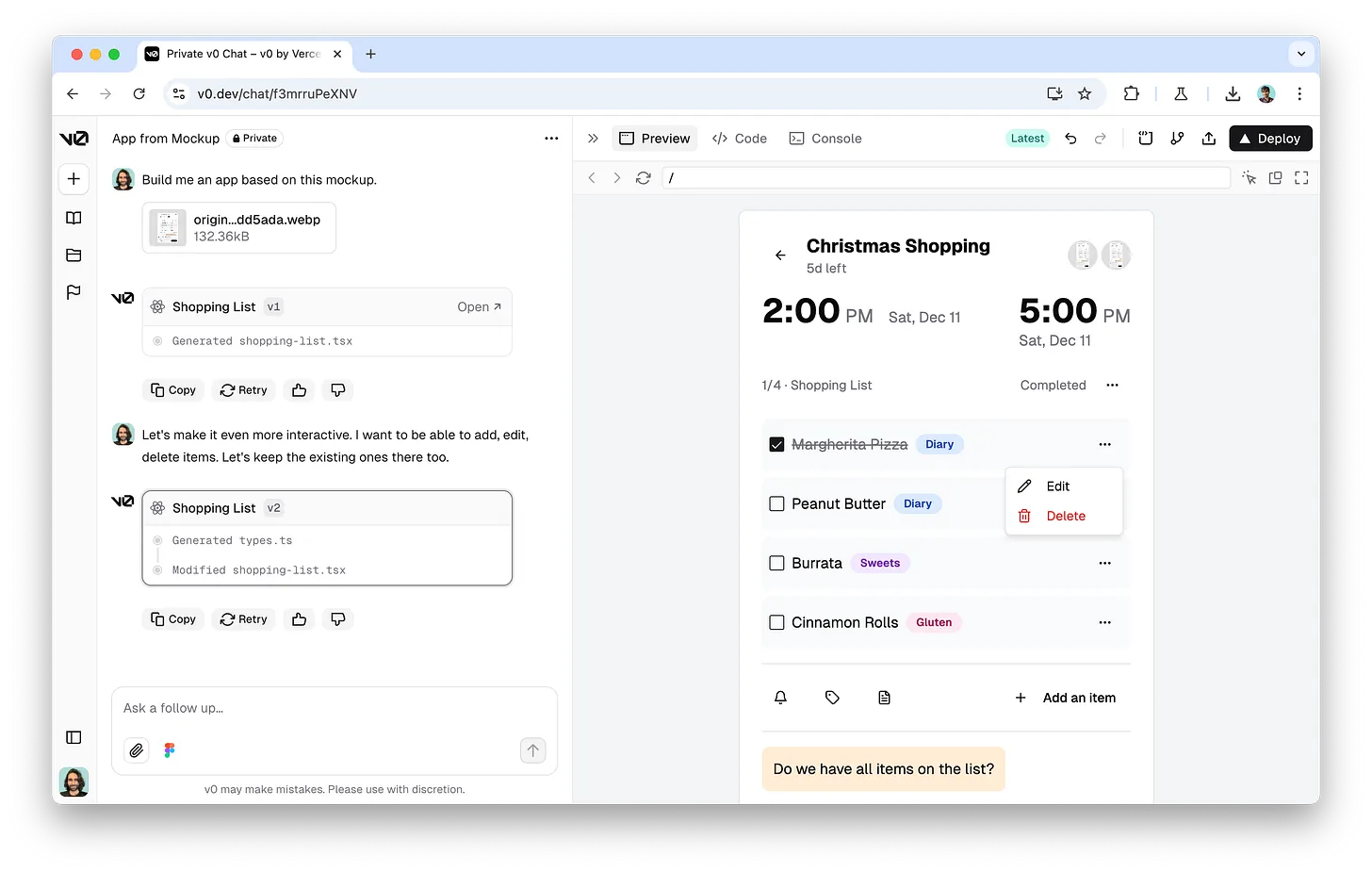 v0.dev — интерфейс генерации UI-компонентов из промпта